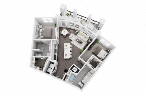 2 bed 2 bath 1103sf 3d floor plan at St. Mary's Square North